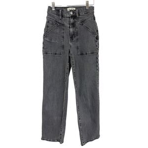Madewell Washed Black High Rise Workwear Jeans Large Front Pockets Size 24